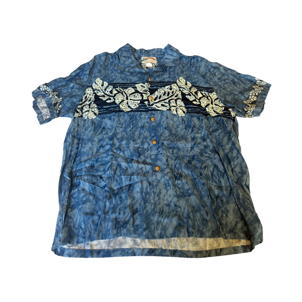 Paradise Found Mens Floral Hawaiian Aloha Shirt XL Blue Boho Resortwear Hawaii